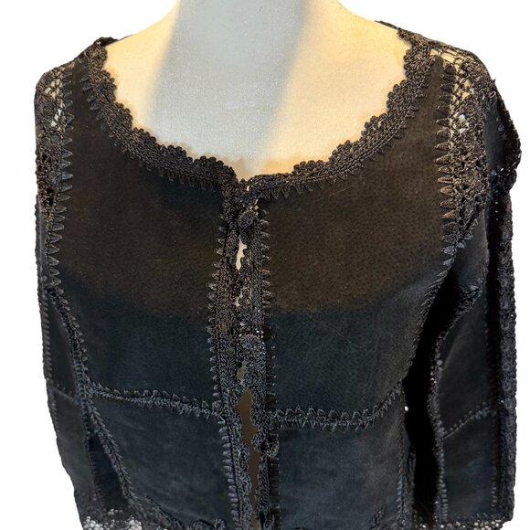 Boho Black Suede & Crochet Trim Jacket - Picture 5 of 9